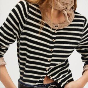 new FREE PEOPLE nocturnal stripe cashmere blend cardigan sweater L